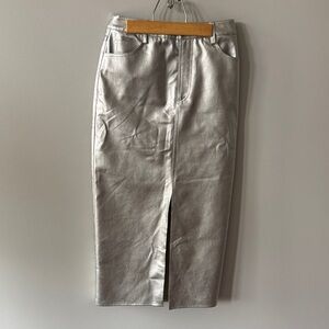 Wayf Metallic Silver Pencil Skirt